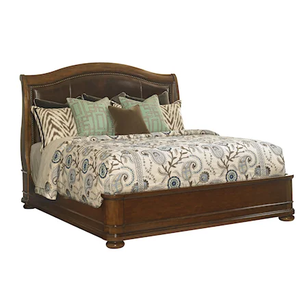 King Chandler Mills Upholstered Sleigh Bed with Leather and Nailhead Trim